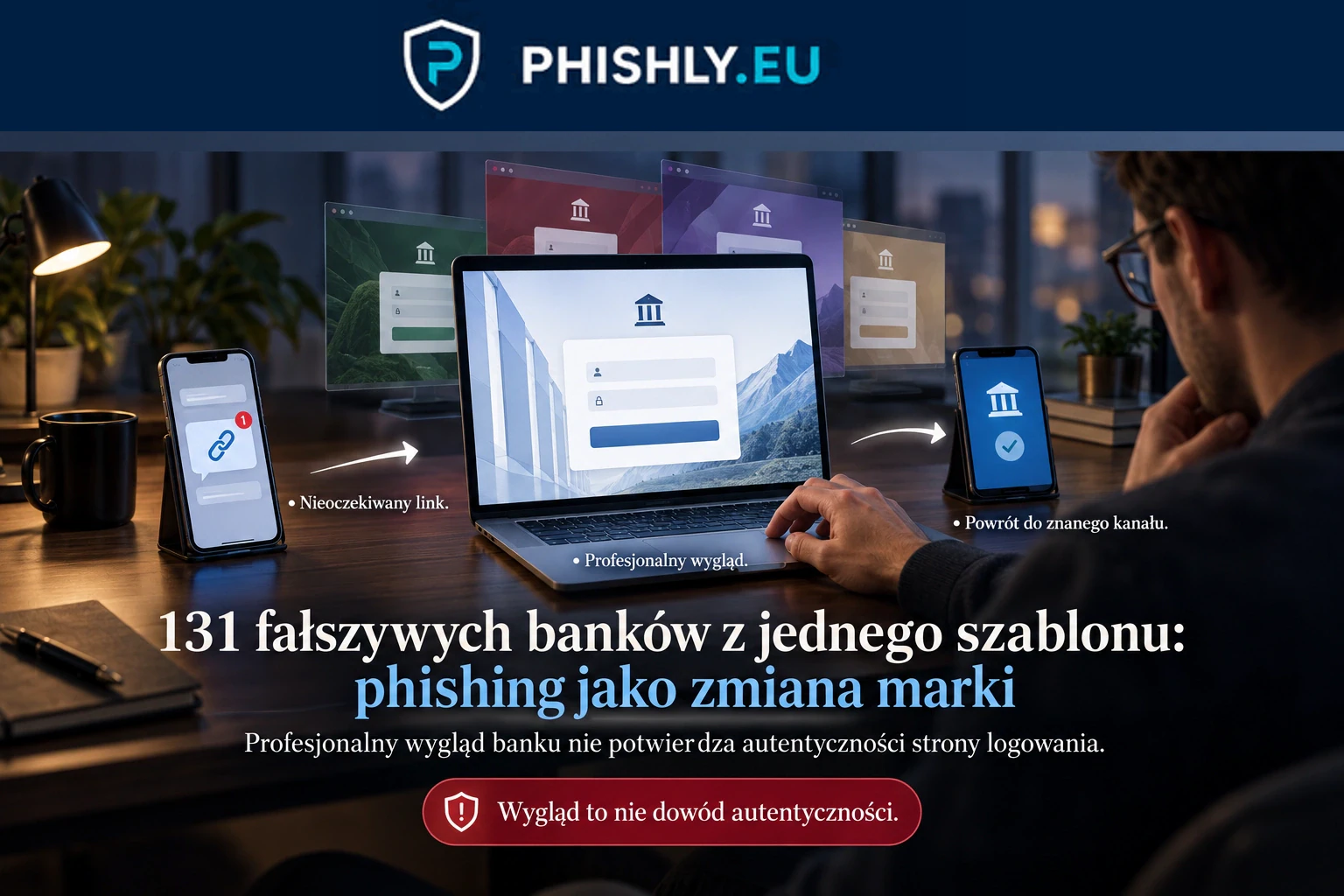 Kilka stron logowania do różnych banków ma ten sam układ formularza i elementów strony, mimo zmiany nazwy, logo i kolorystyki