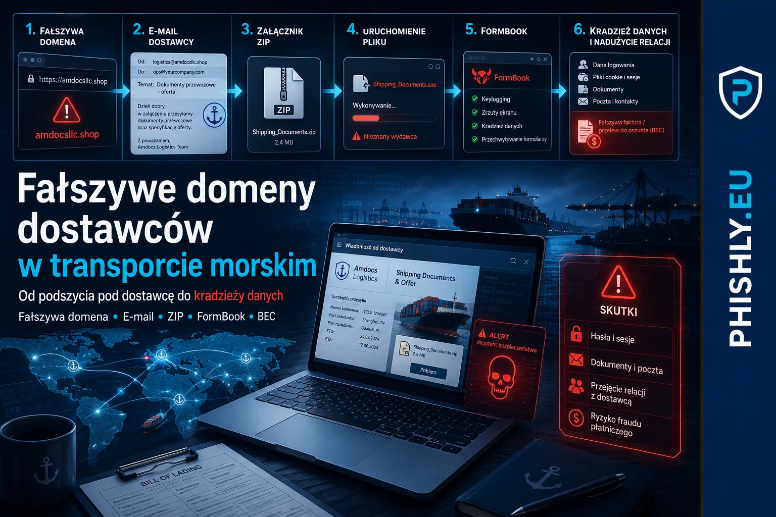 Fałszywe domeny dostawców w transporcie morskim
