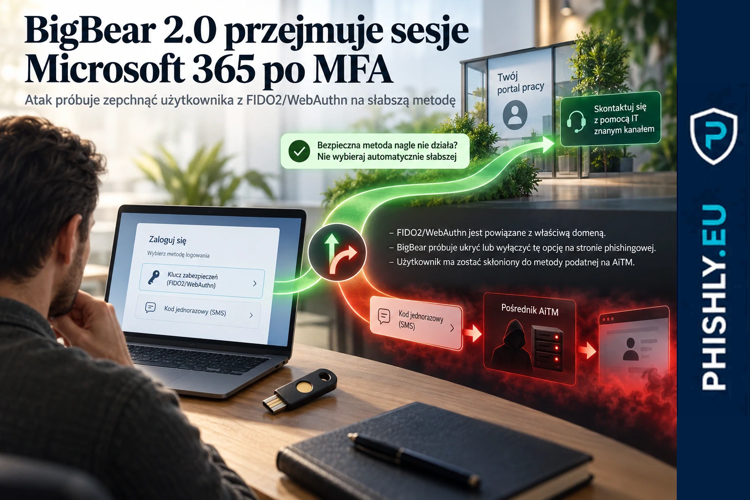 Pośrednik w logowaniu Microsoft 365 przechwytujący uwierzytelnioną sesję po zakończeniu MFA