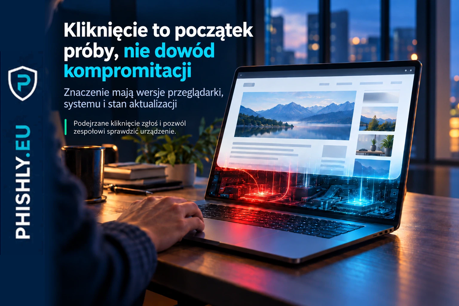 Wiadomość spearphishingowa prowadzi do strony, która próbuje wykorzystać luki przeglądarki i systemu zanim użytkownik zobaczy formularz logowania
