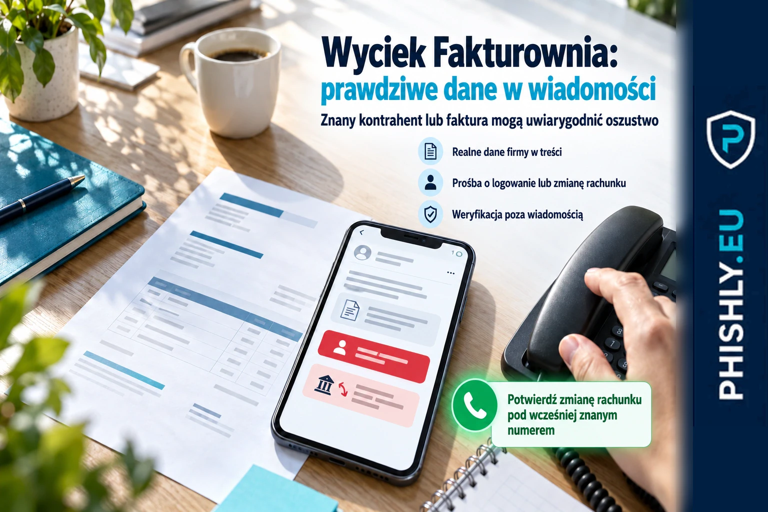 Wiadomość wykorzystująca prawdziwe dane firmy i faktury po wycieku z Fakturowni próbuje skłonić odbiorcę do logowania lub zmiany rachunku