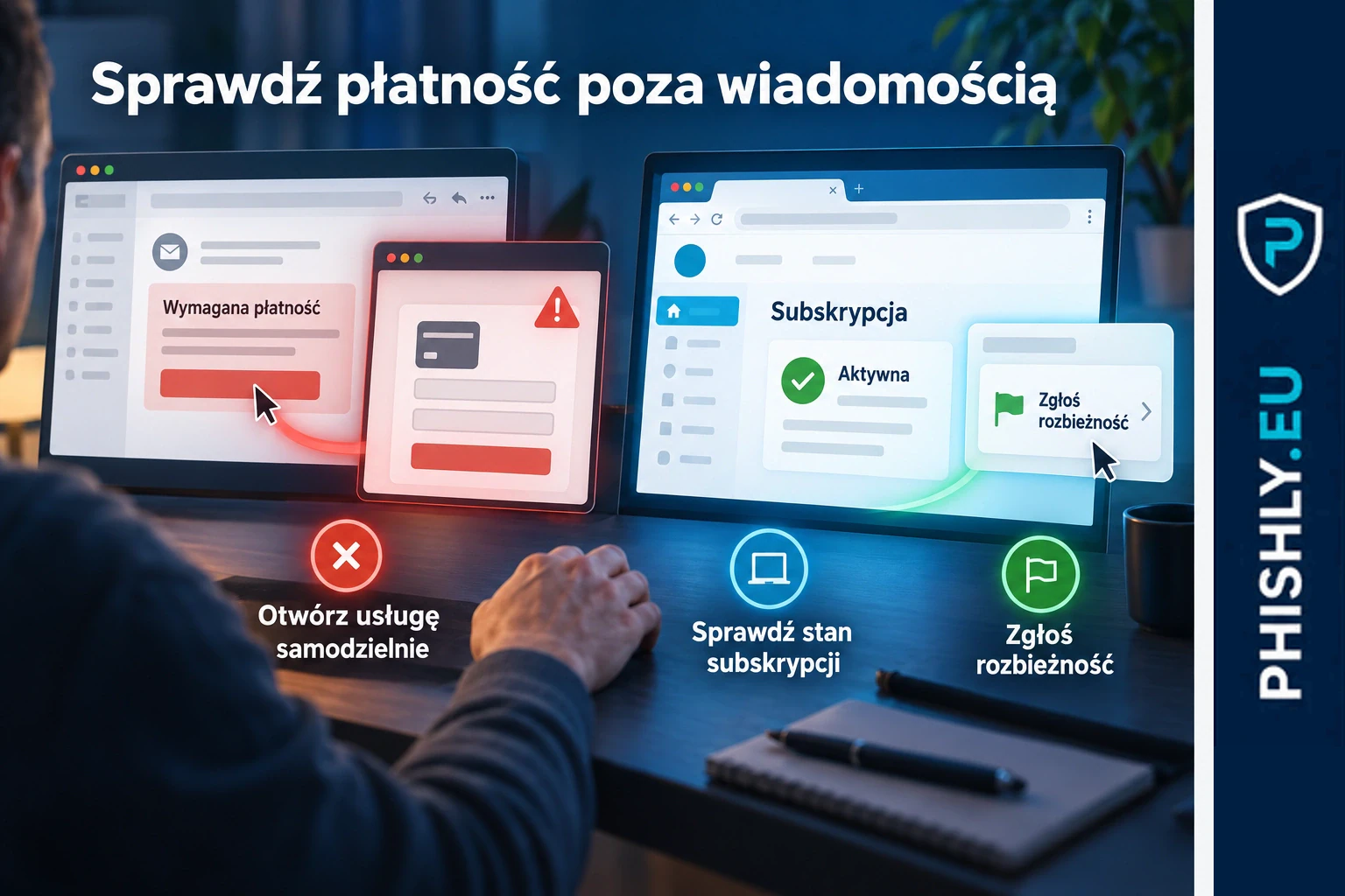 Schemat bezpiecznej reakcji na wiadomość o płatności za usługę AI