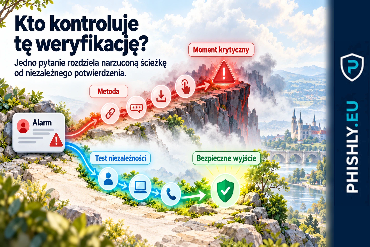 Nieoczekiwana prośba o weryfikację rozdziela się na ścieżkę kontrolowaną przez nadawcę i bezpieczną ścieżkę niezależnego sprawdzenia we własnej aplikacji lub przez znany kontakt