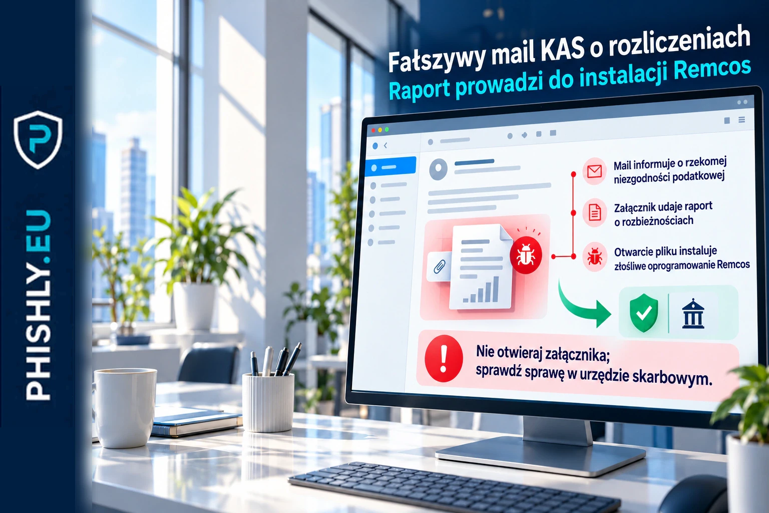 Fałszywy e-mail podszywający się pod KAS przedstawia złośliwy załącznik jako raport o rozbieżnościach podatkowych