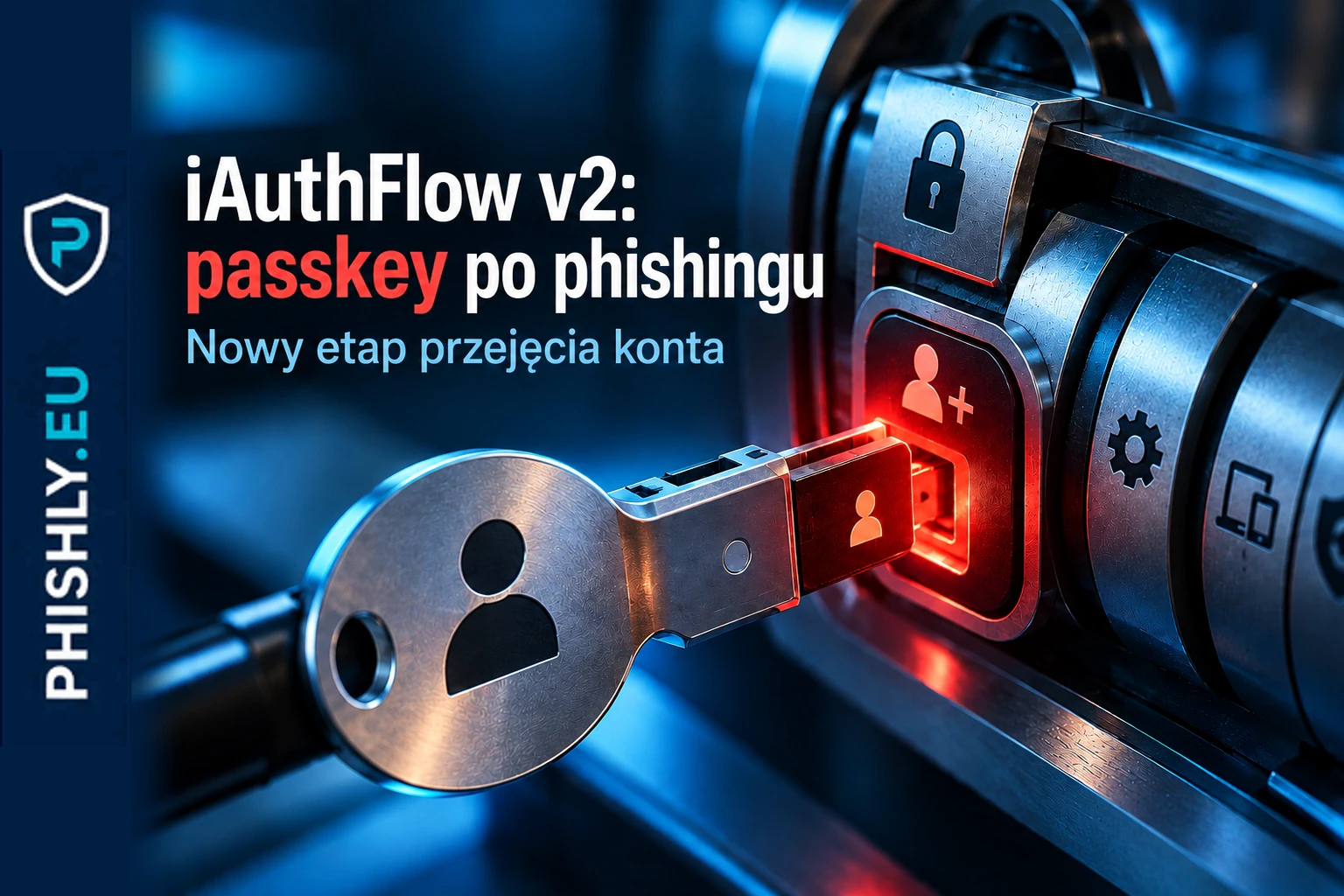 Schemat iAuthFlow v2: fałszywe logowanie prowadzi do przejętej sesji i próby dodania nowego passkey do konta
