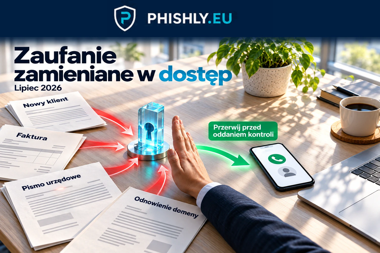 Codzienne prośby biznesowe prowadzą w stronę dostępu, sesji i panelu administracyjnego, lecz pracownik przerywa ścieżkę przed przekazaniem kontroli