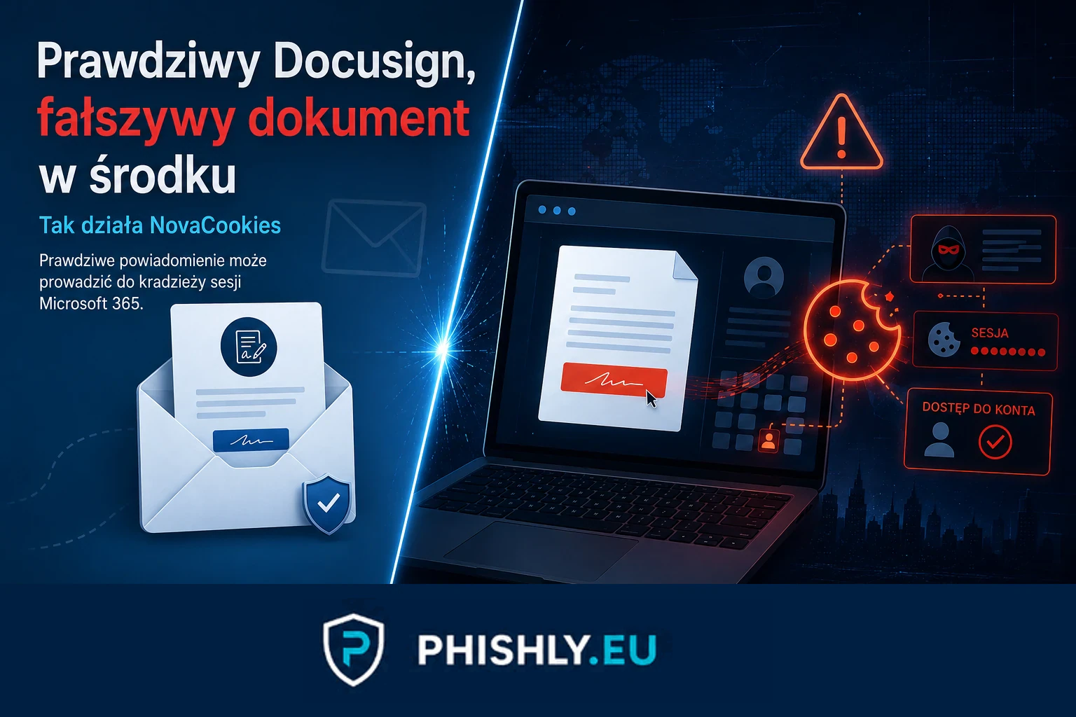NovaCookies wykorzystuje prawdziwe powiadomienia Docusign do phishingu Microsoft 365