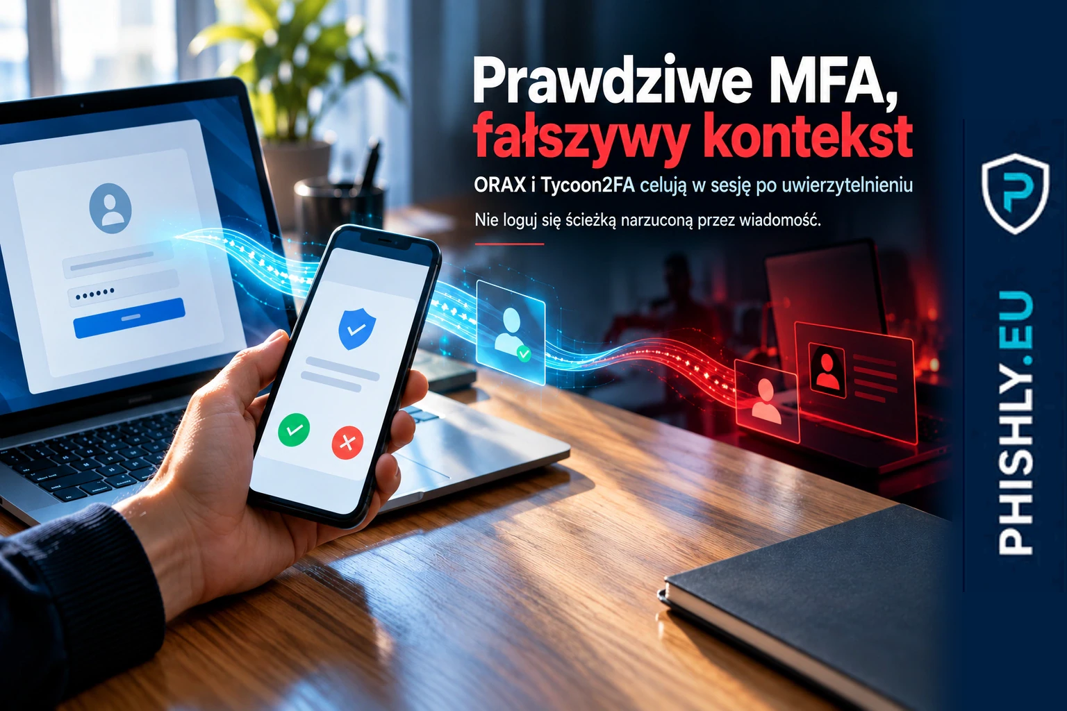 Pracownik przechodzi z wiadomości o poczcie głosowej do fałszywego logowania, podczas gdy napastnik synchronizuje uwierzytelnienie i próbuje przejąć sesję poczty