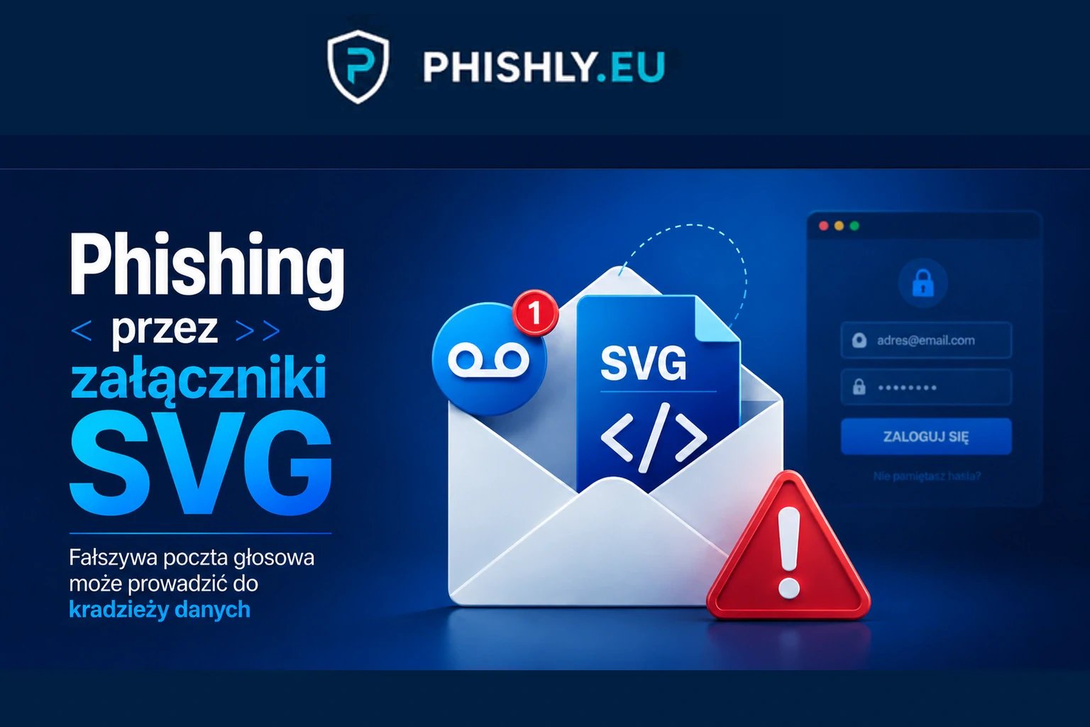Firmowy e-mail z nieoczekiwanym załącznikiem SVG udającym wiadomość głosową, który po otwarciu uruchamia aktywną treść w przeglądarce