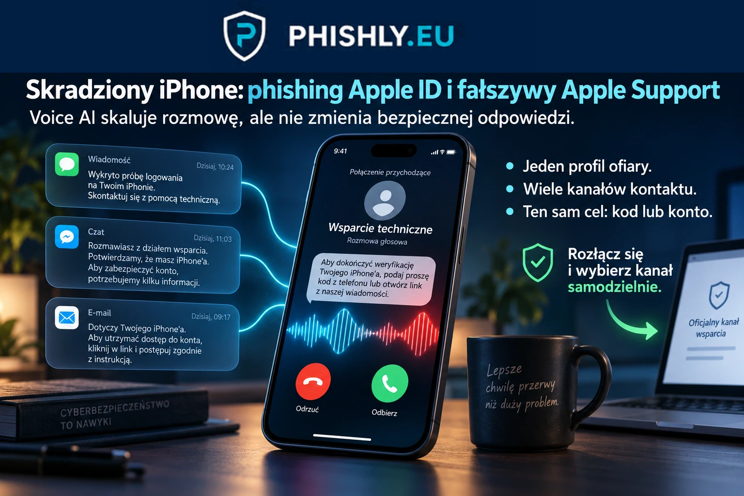 Fałszywy SMS o odnalezieniu skradzionego iPhone'a prowadzący do strony wyłudzającej Apple ID