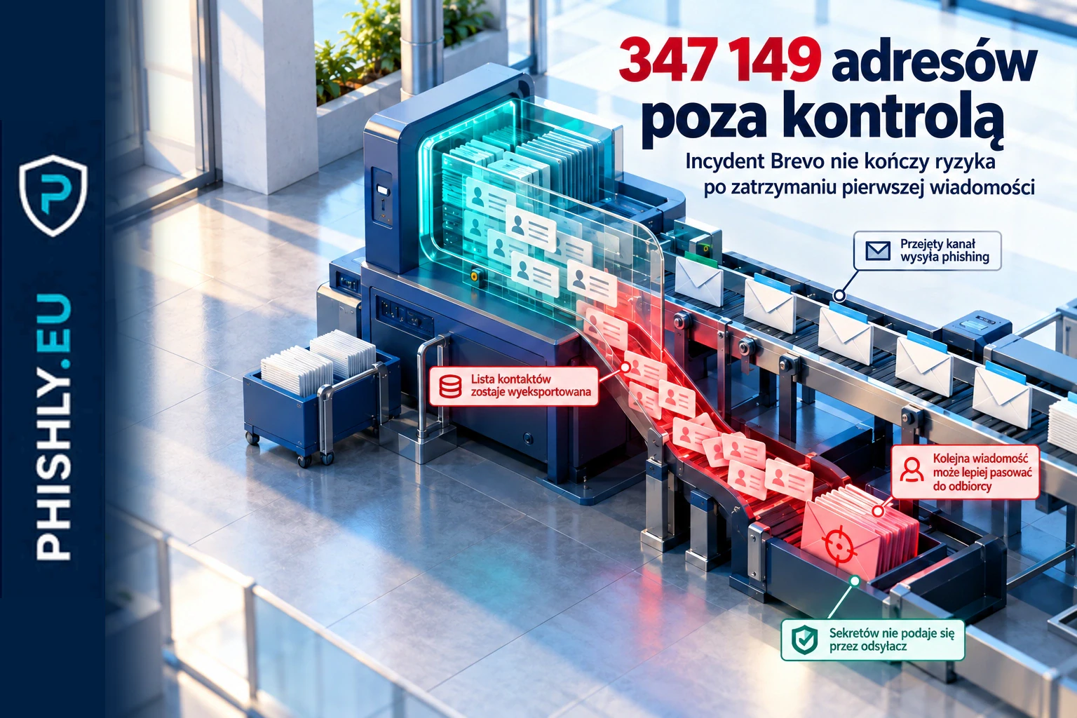 Lista adresów newslettera przechodzi z systemu dostawcy poczty do scenariusza kolejnej, ukierunkowanej wiadomości phishingowej
