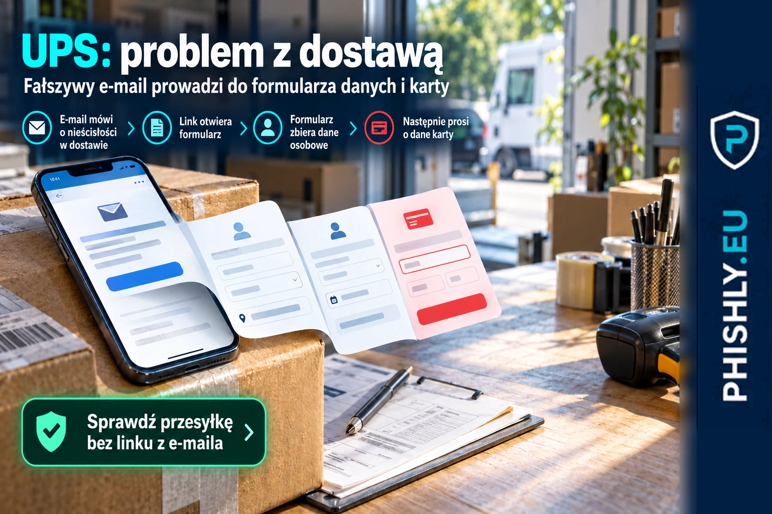 E-mail o problemie z dostawą UPS prowadzi do fałszywego formularza zbierającego dane osobowe i dane karty płatniczej